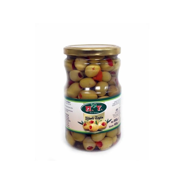 Biberli Yeşil Zeytin 400 Gr. Cam (201-230) Biberli Yeşil Zeytin 400 Gr. Cam (201-230)